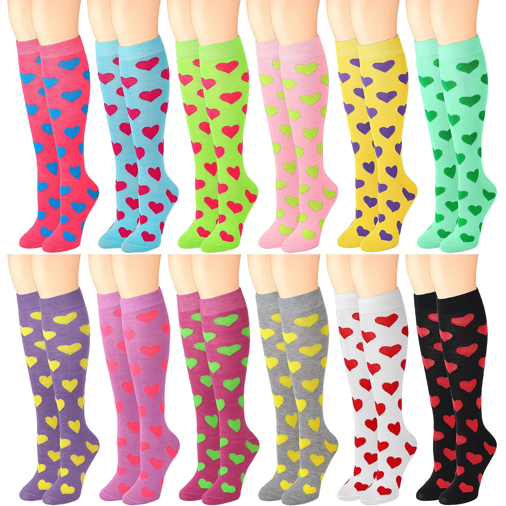 12 Pairs Women Knee High Over the Calf Socks - Hearts