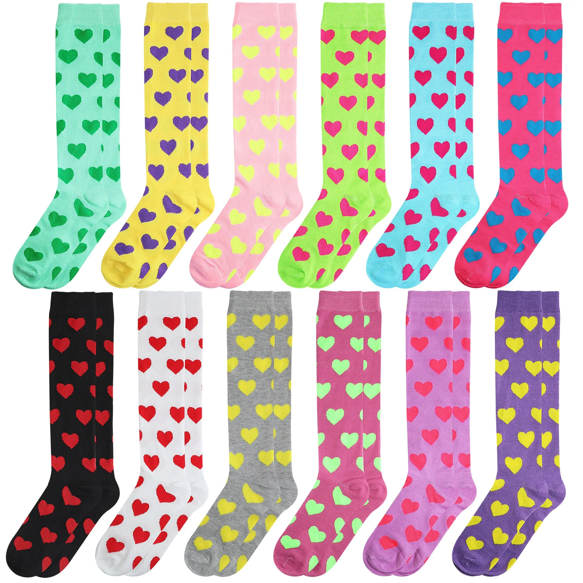 12 Pairs Women Knee High Over the Calf Socks - Hearts