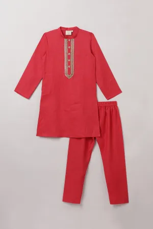 2Pcs Red Linen Kurta Set