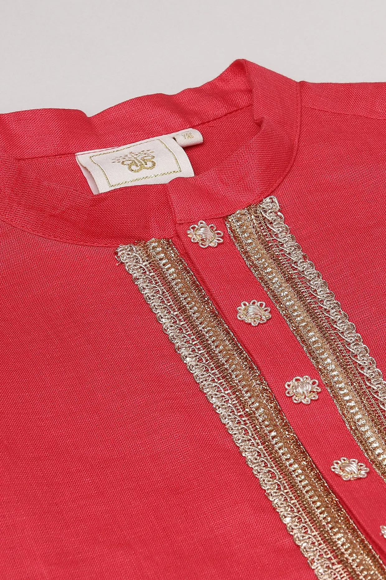 2Pcs Red Linen Kurta Set