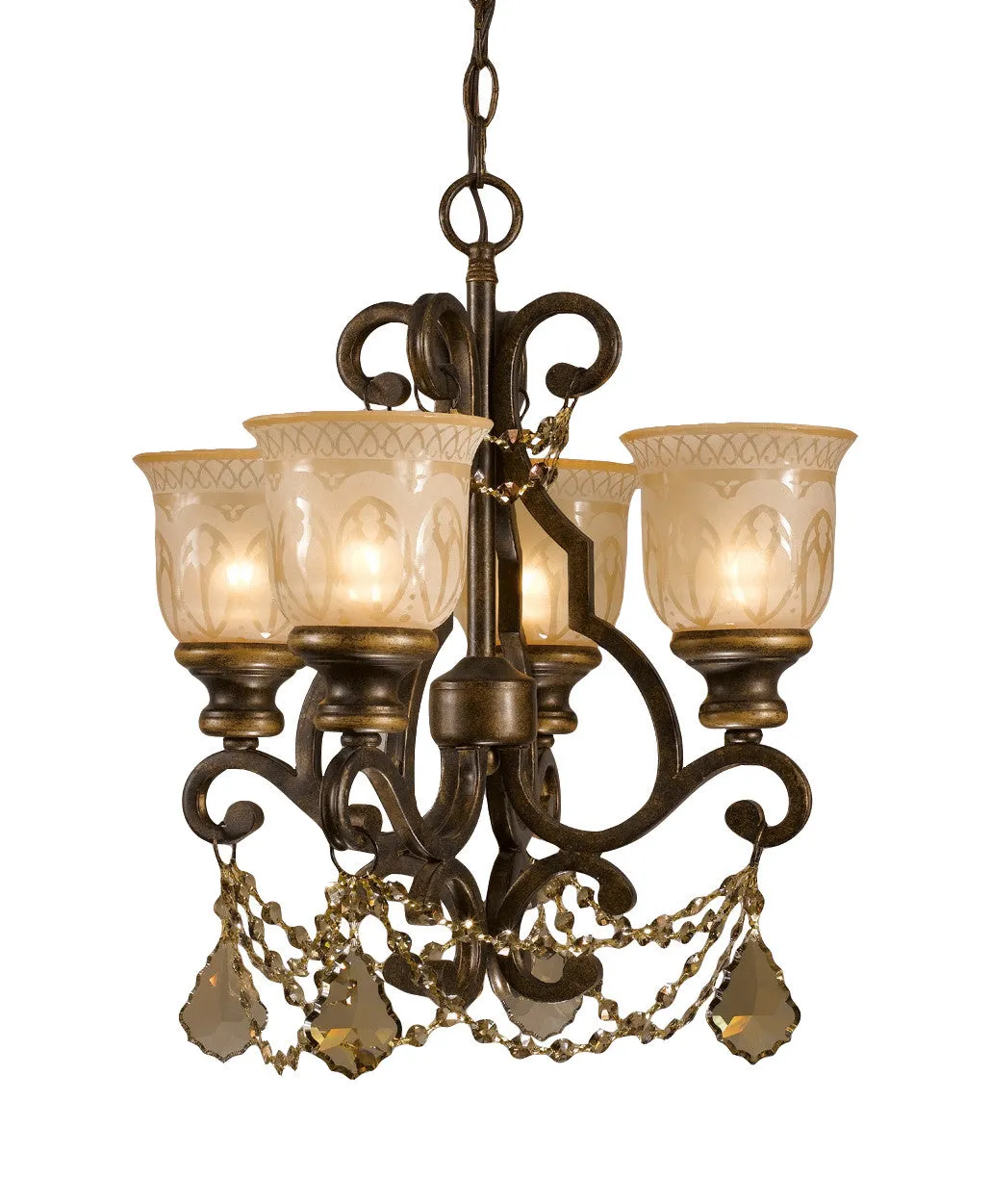 4 Light Bronze Umber Traditional Mini Chandelier Draped In Golden Teak Hand Cut Crystal - C193-7504-BU-GT-MWP