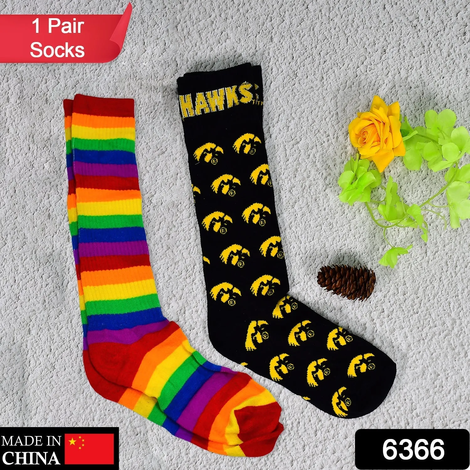 6366 1PAIR LONG PRINTED SOCKS MULTIPLE DESIGN SOCKS football socks.