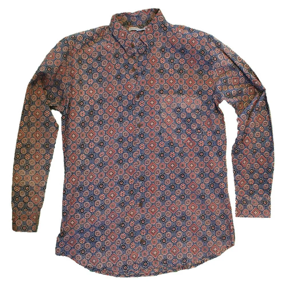 ajrak block print cotton men's shirt