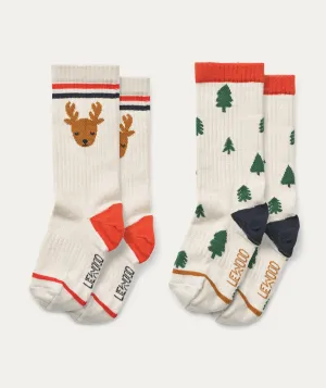 Annette Socks 2 Pack - Holiday reindeer / Trees sandy mix