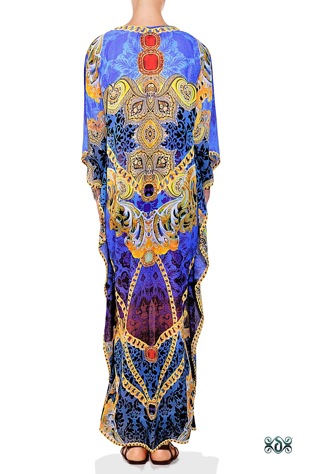 AURUM 79 Blue Ornate Chains Devarshy Long Embellished Kaftan - 1089A