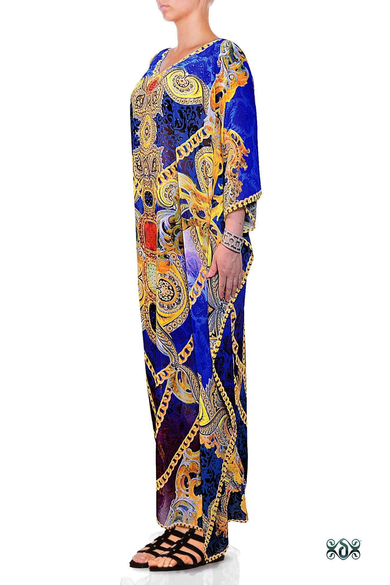 AURUM 79 Blue Ornate Chains Devarshy Long Embellished Kaftan - 1089A