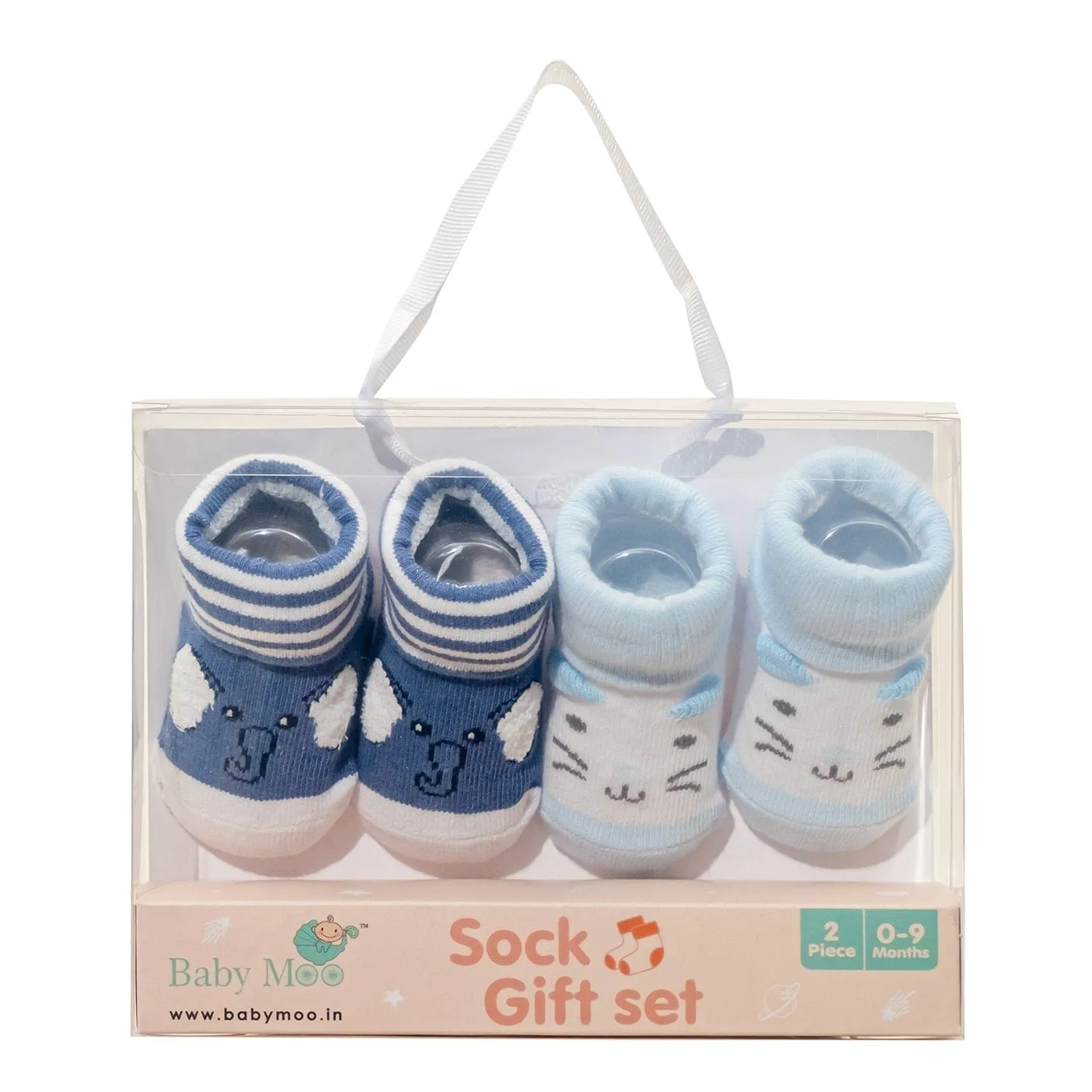 Baby Moo 3D Elephant Kitty Cotton Ankle Length Infant Dress Up Walking Set of 2 Socks Booties - Blue