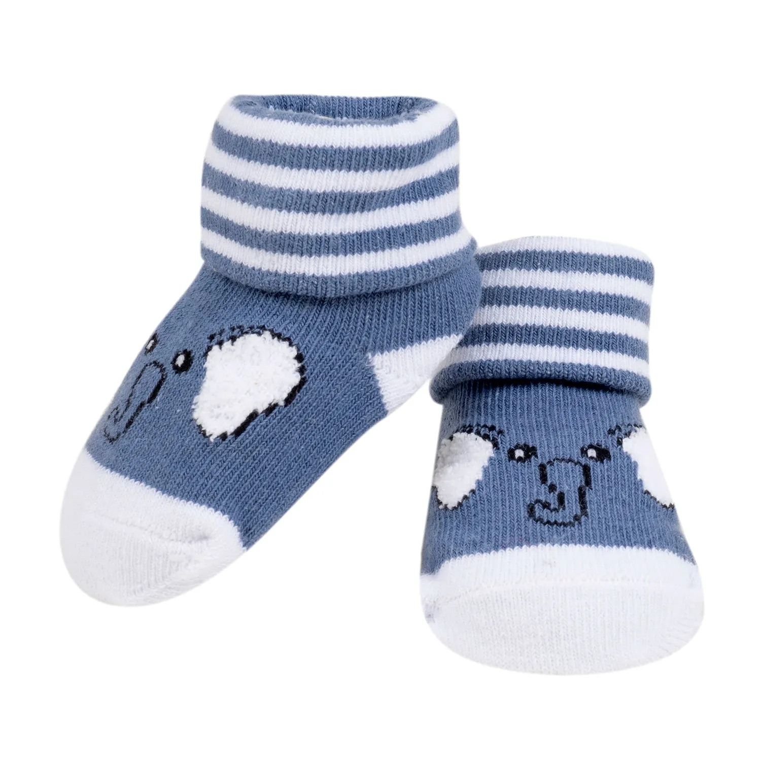 Baby Moo 3D Elephant Kitty Cotton Ankle Length Infant Dress Up Walking Set of 2 Socks Booties - Blue