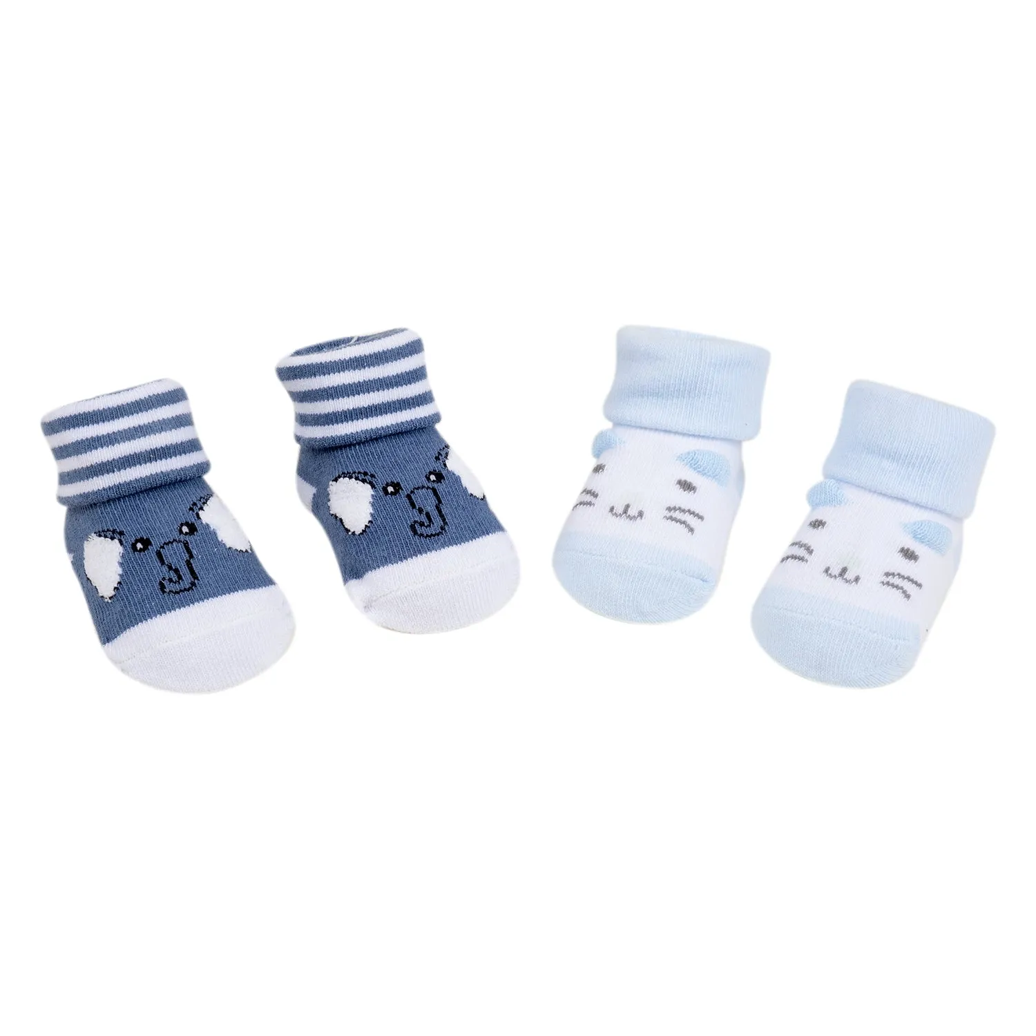 Baby Moo 3D Elephant Kitty Cotton Ankle Length Infant Dress Up Walking Set of 2 Socks Booties - Blue