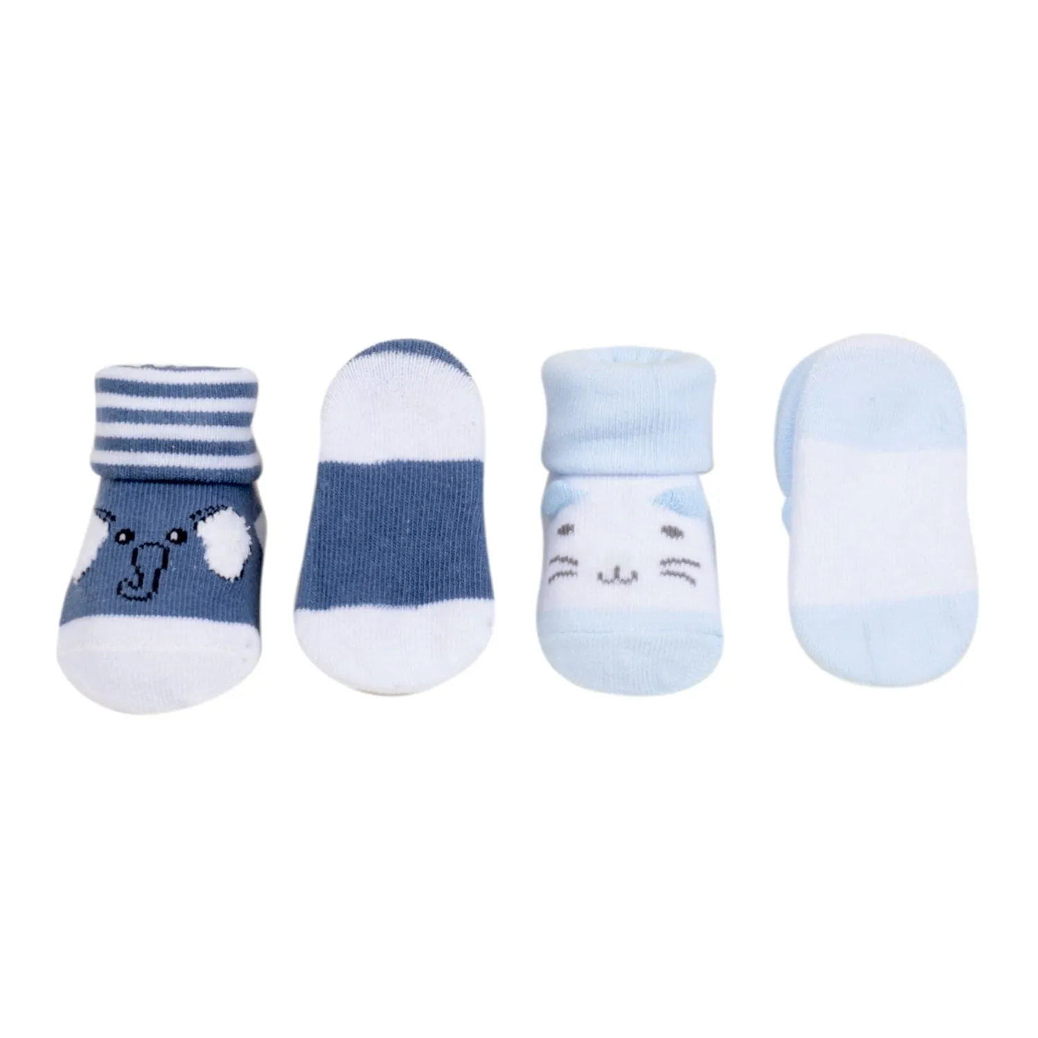 Baby Moo 3D Elephant Kitty Cotton Ankle Length Infant Dress Up Walking Set of 2 Socks Booties - Blue