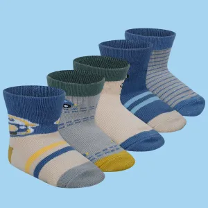 Baby Moo Car Printed Soft Socks Pack of 5 - Blue, Grey