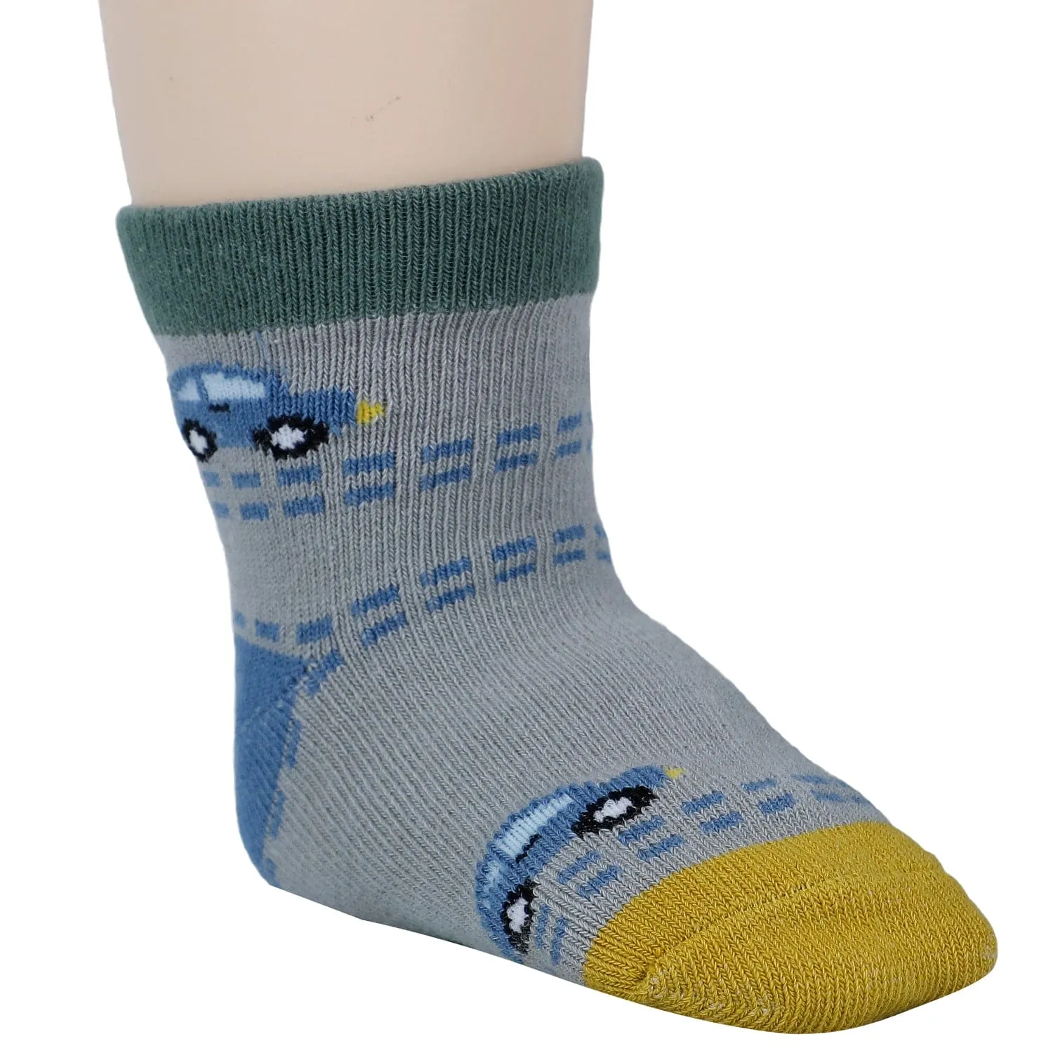 Baby Moo Car Printed Soft Socks Pack of 5 - Blue, Grey