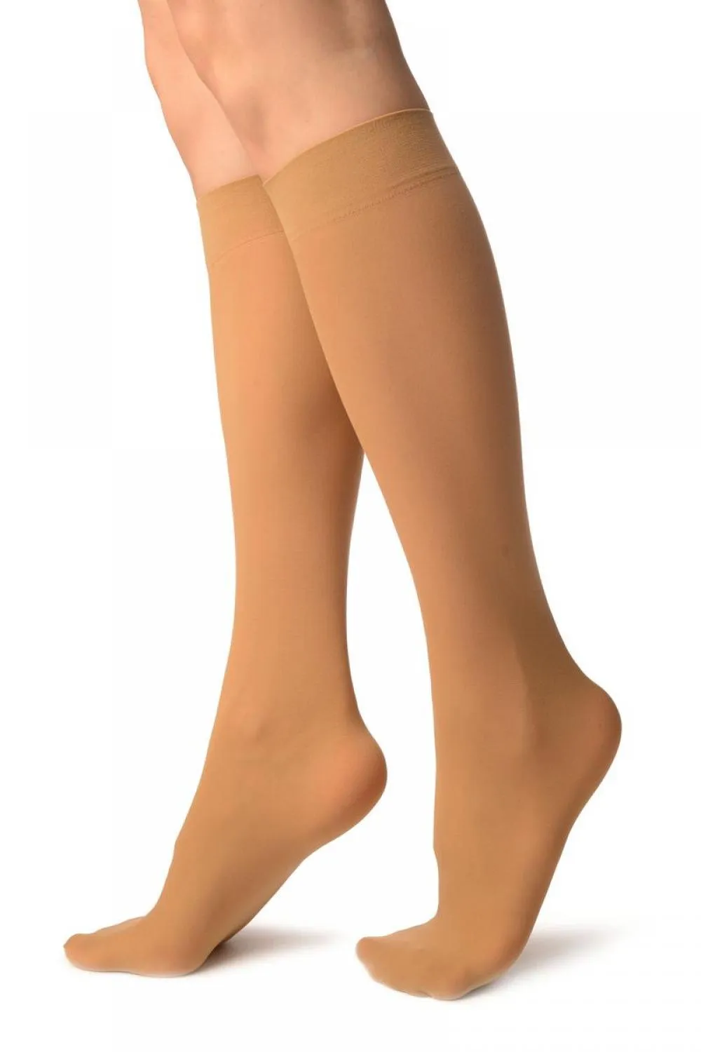 Beige Plain Socks Knee High