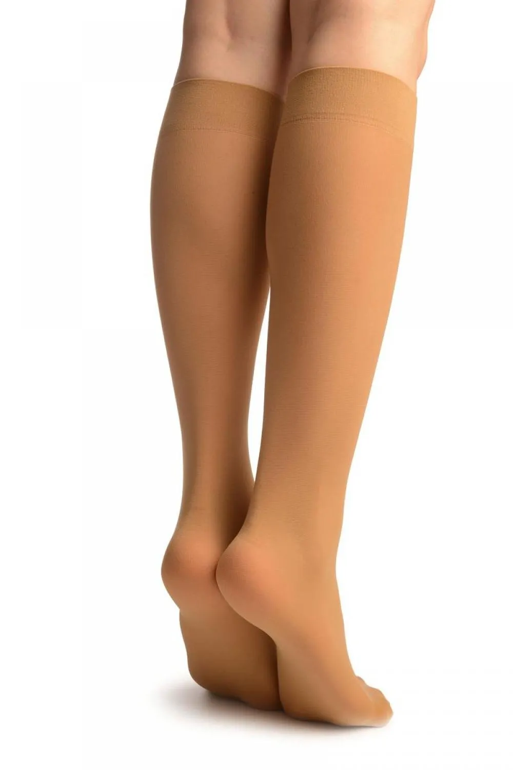 Beige Plain Socks Knee High