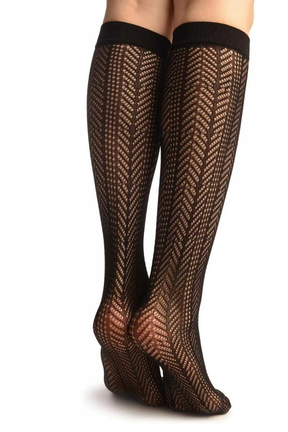 Black Crochet Stripes Socks Knee High