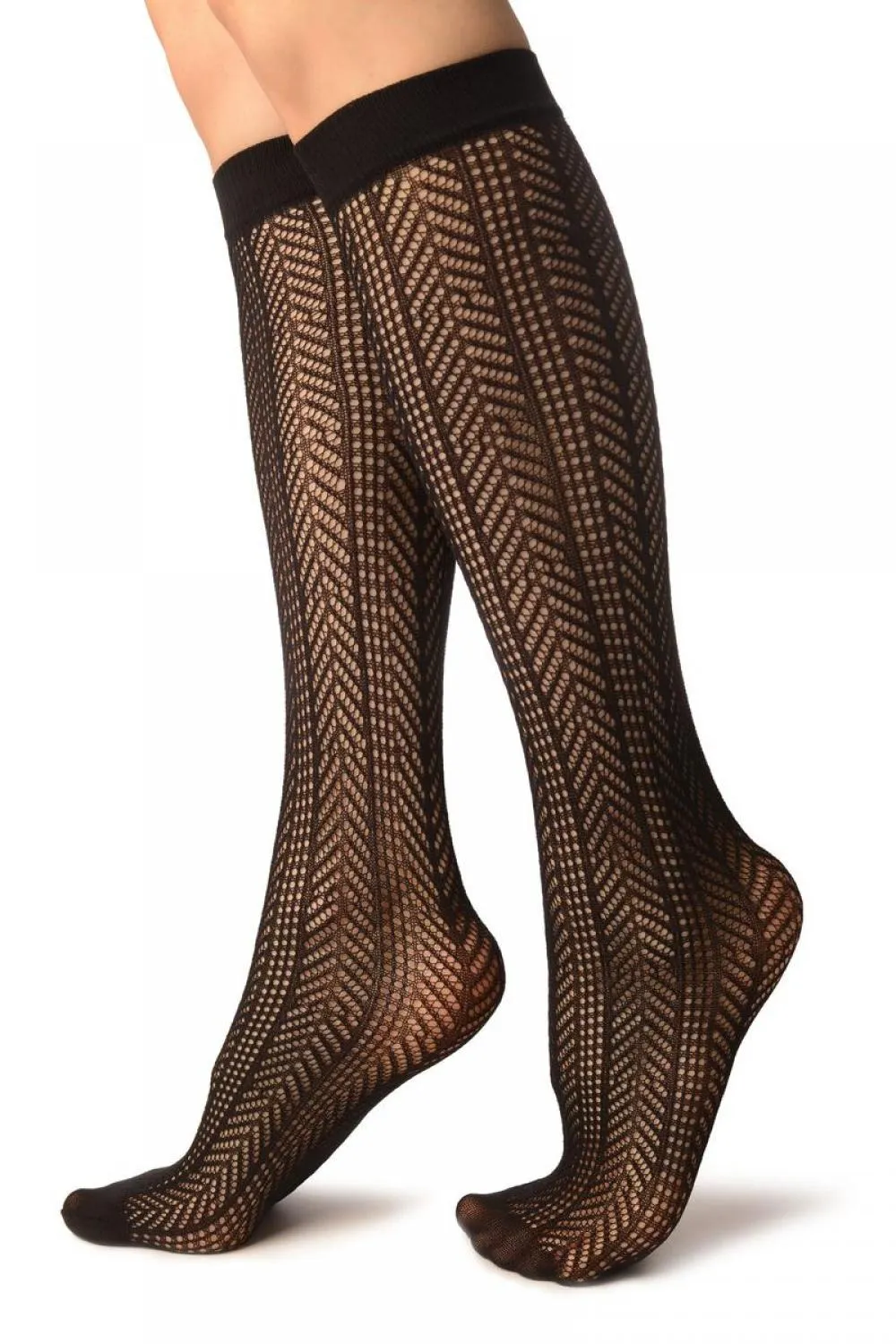 Black Crochet Stripes Socks Knee High