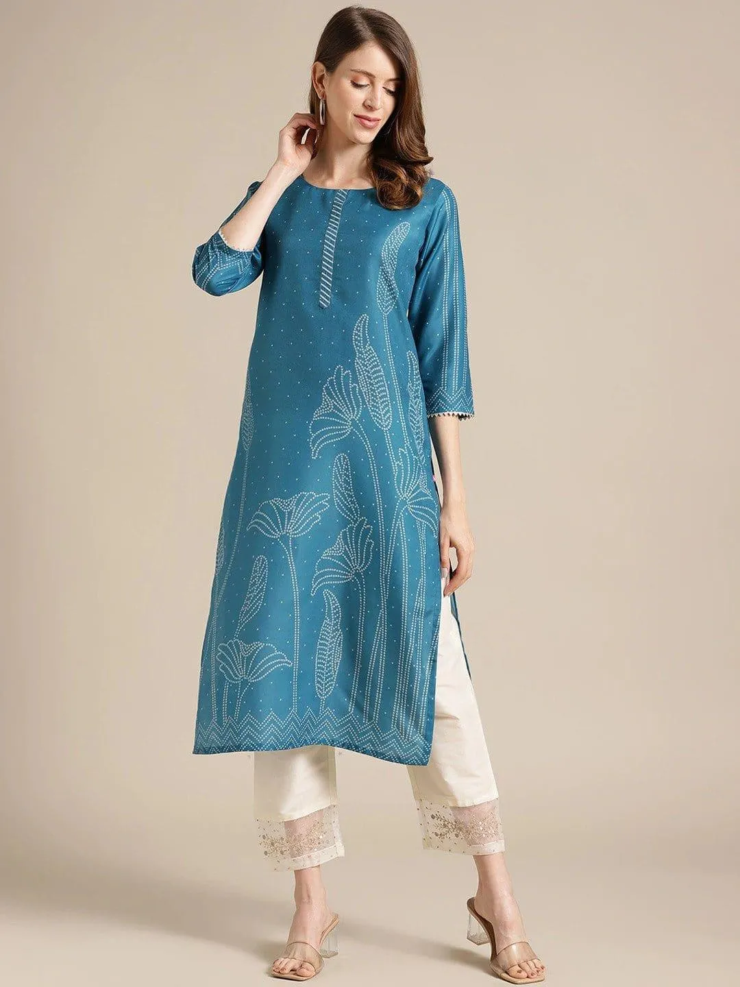 Blue Floral Printed Kurta