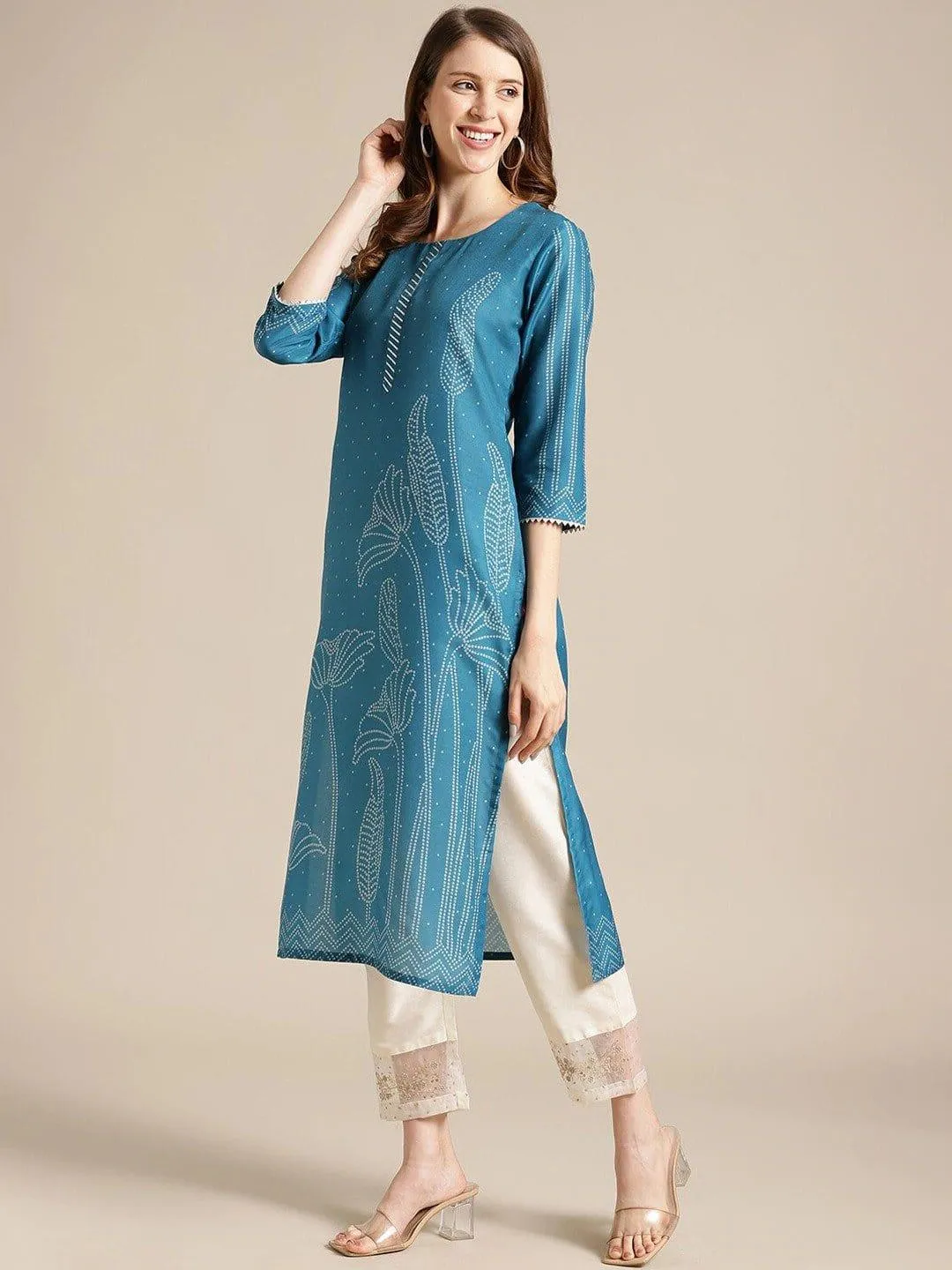 Blue Floral Printed Kurta