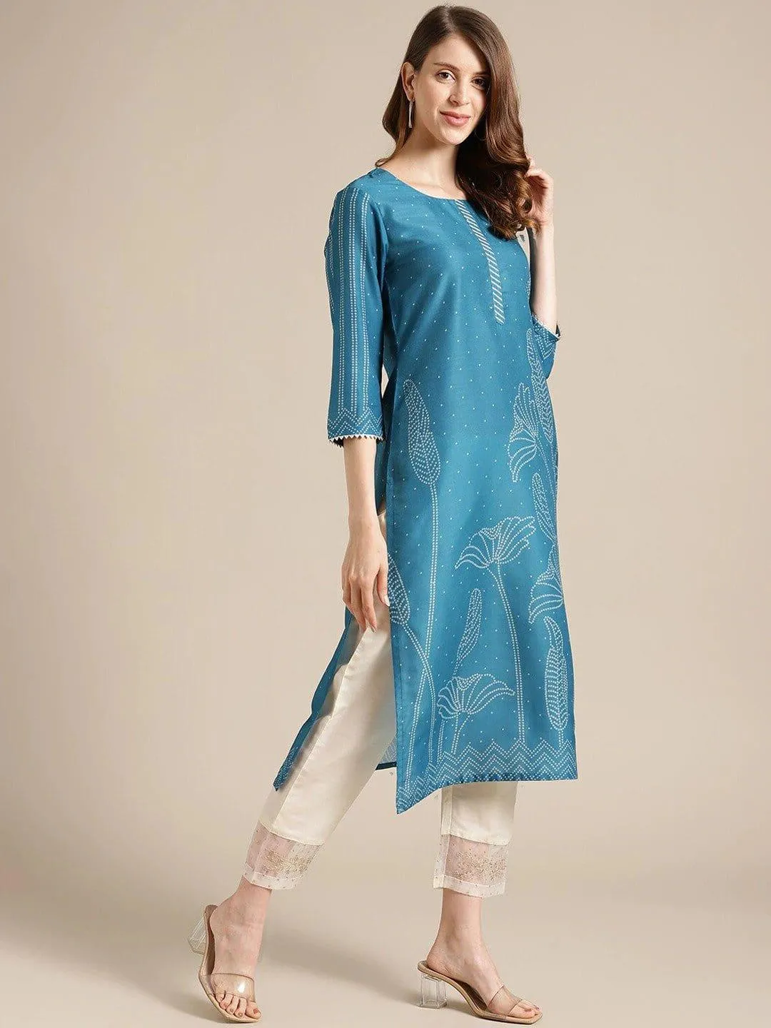 Blue Floral Printed Kurta