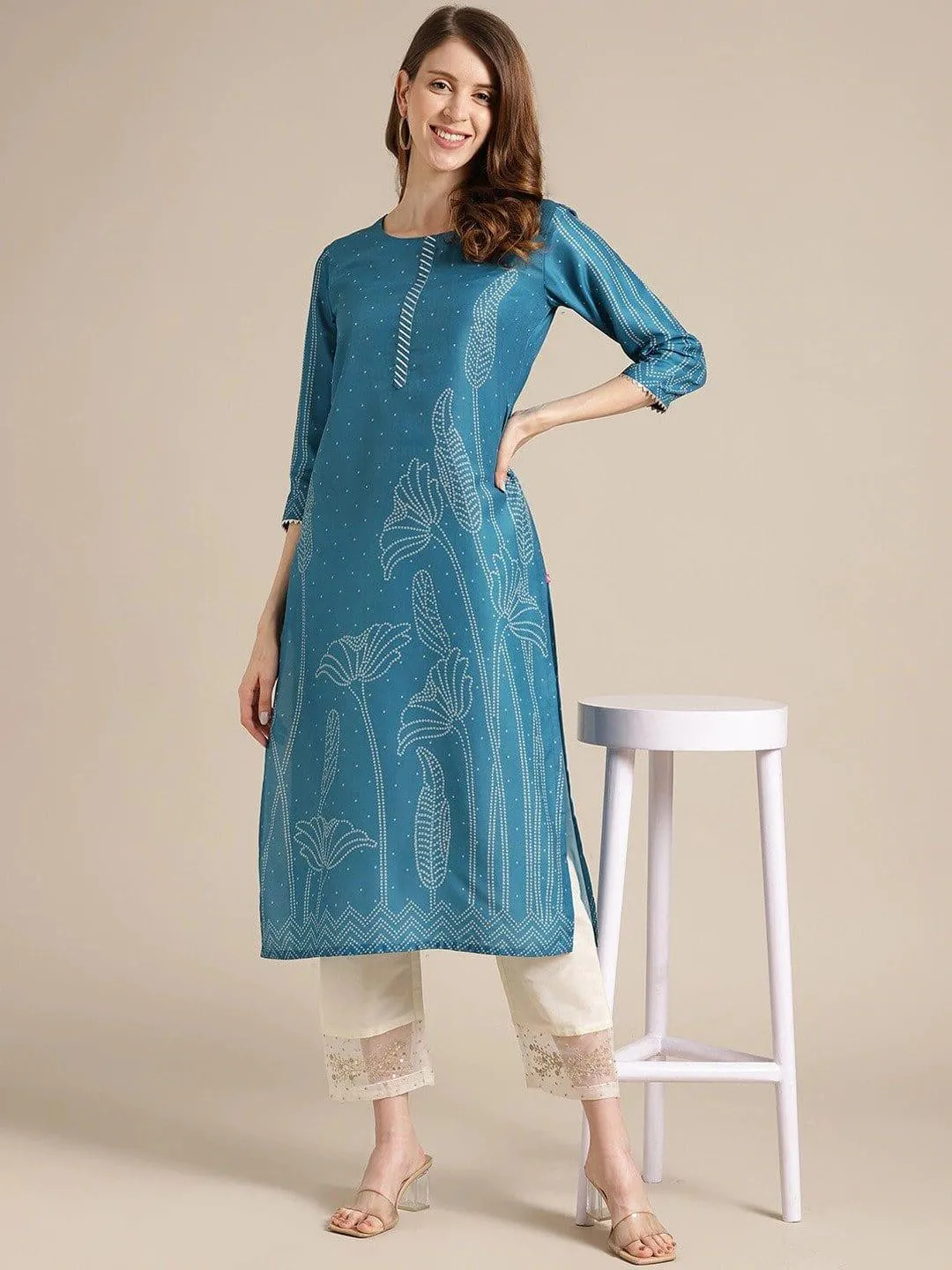 Blue Floral Printed Kurta