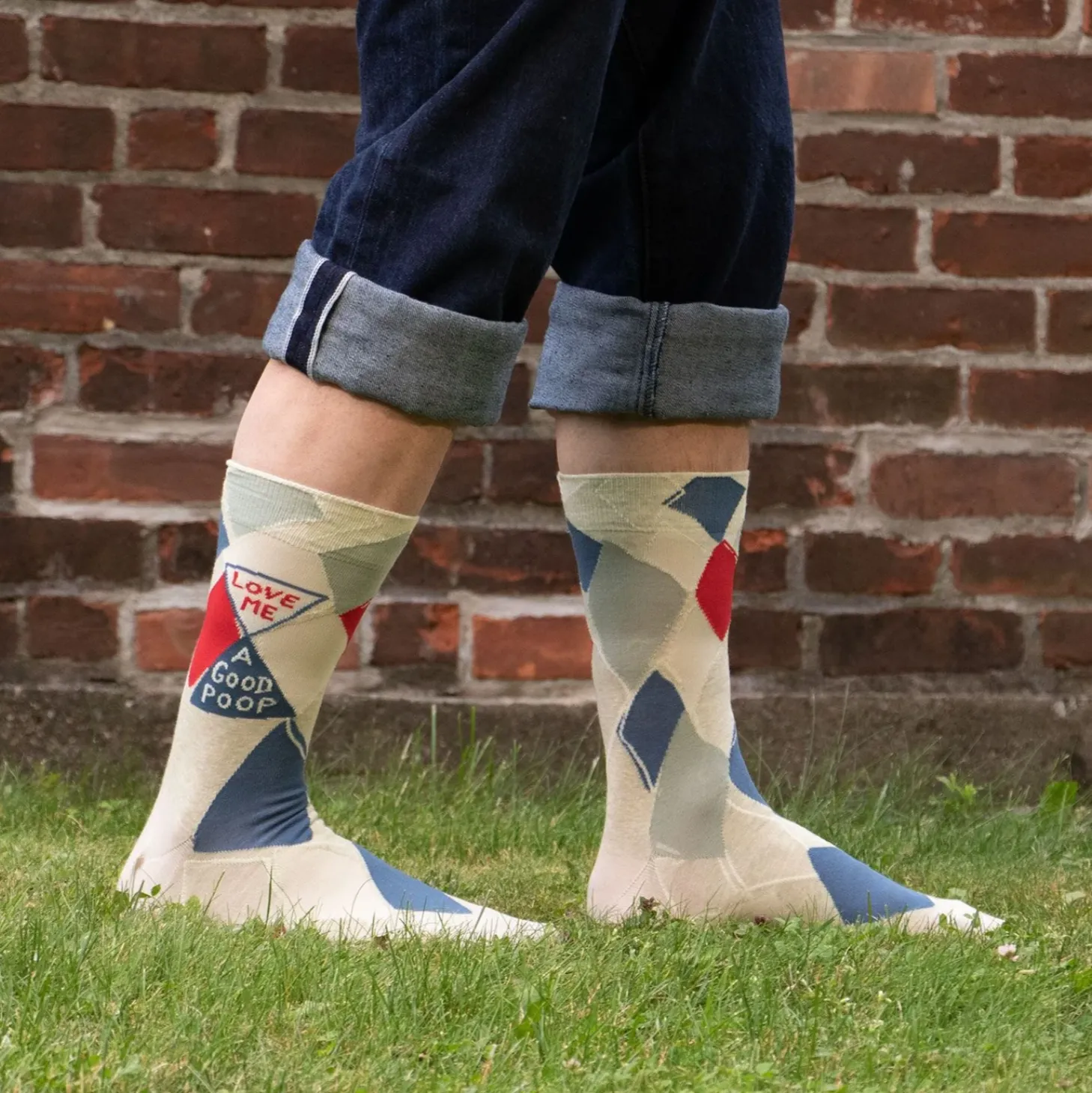 Blue Q Men's Crew Socks - Love Me A Good Poop