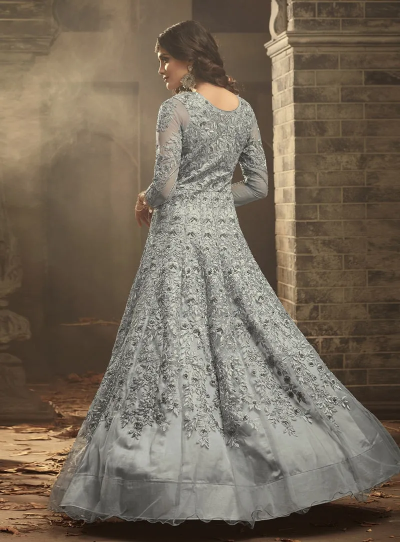 Bluish Grey Gown Style Anarkali Suit