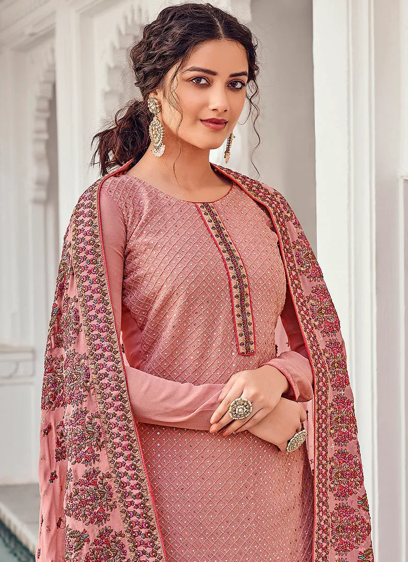 Blush Pink Multi Embroidered Indian Gharara Suit