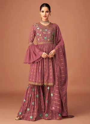 Blush Pink Multi Embroidered Peplum Style Sharara Suit