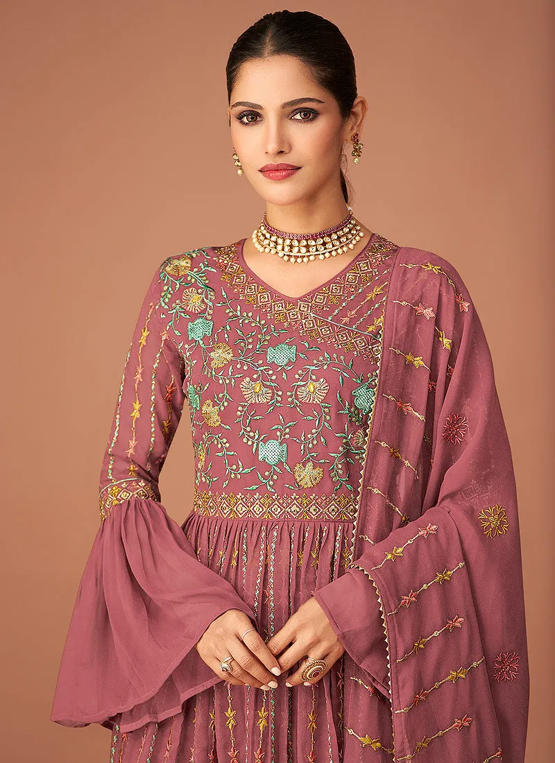 Blush Pink Multi Embroidered Peplum Style Sharara Suit