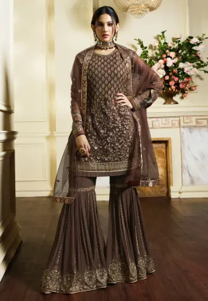 Brown Overall Traditional Embroidered Gharara Suit