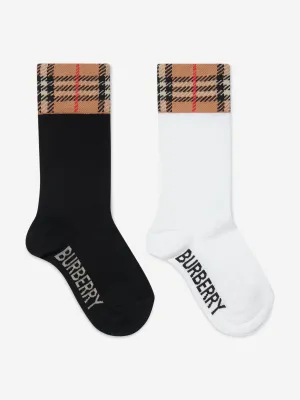 Burberry Kids Check Cuff Socks Set in Black