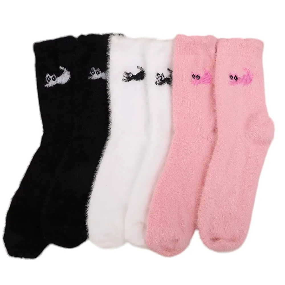 Cat Embroidery Fuzzy Socks