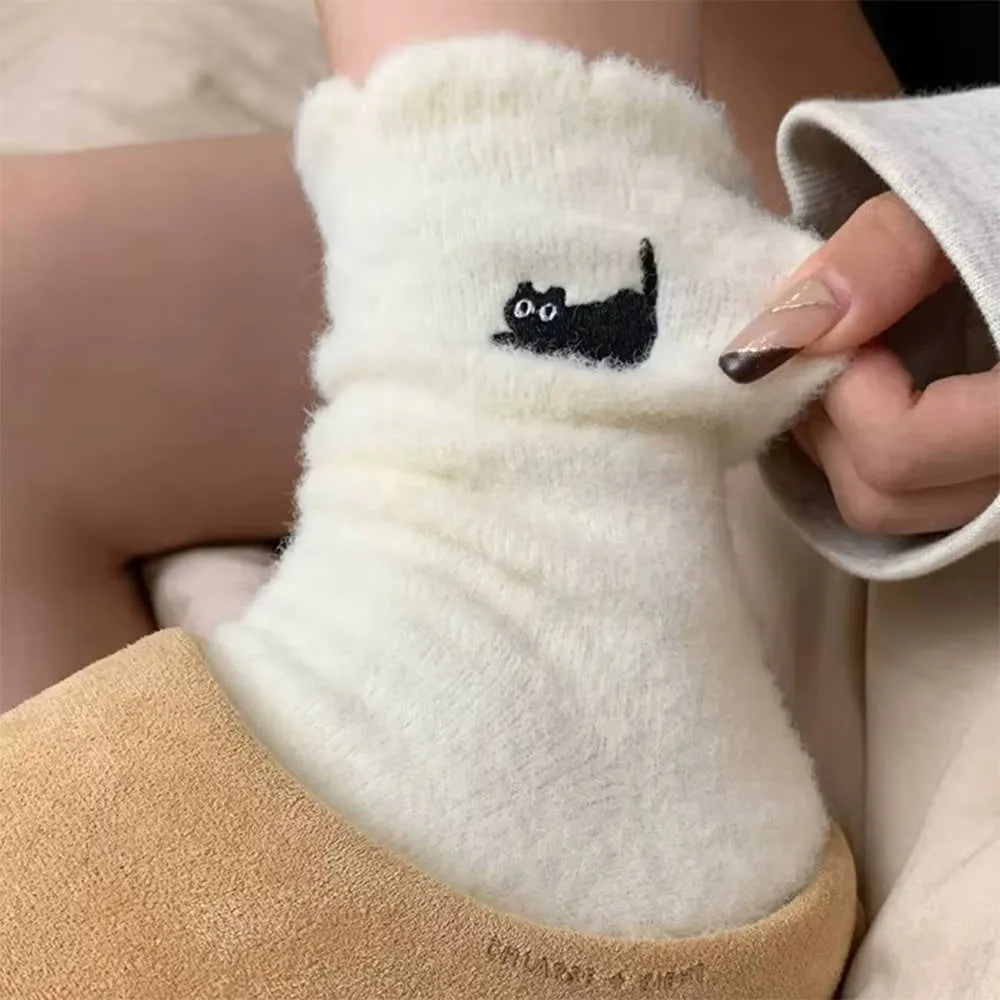 Cat Embroidery Fuzzy Socks