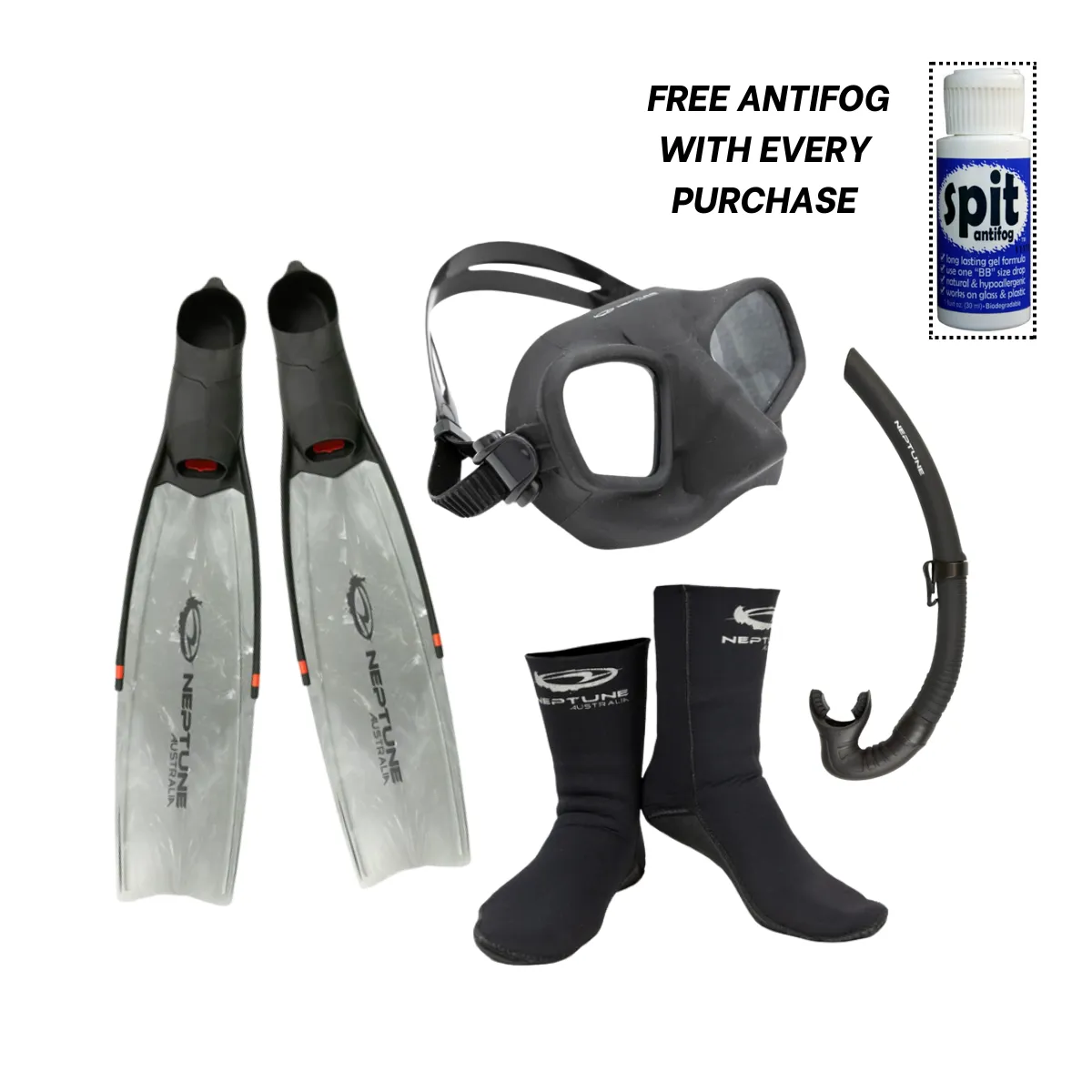 Catapult Fins With Blitz Mask, Snorkel & 3mm Socks   Free Antifog