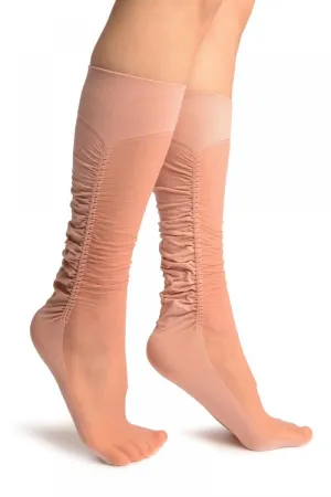 Chestnut Pink Sheer & Opaque Sides Socks Knee High