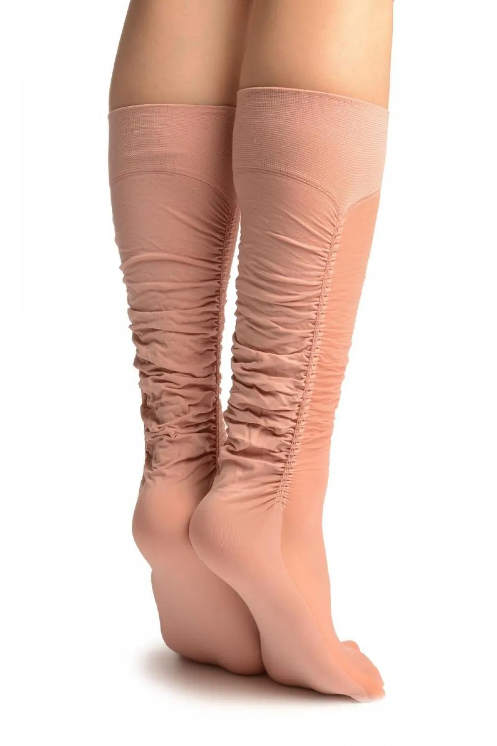 Chestnut Pink Sheer & Opaque Sides Socks Knee High