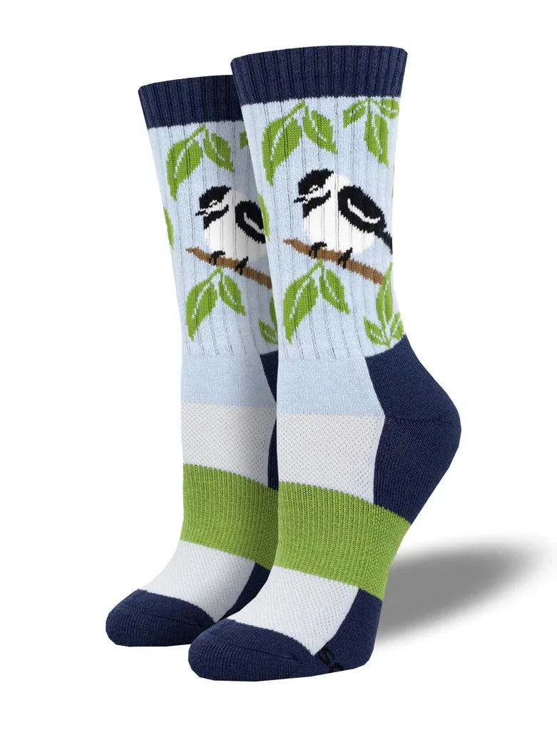 Chickadee, Dee Dee (Blue) Merino Wool Unisex S/M Crew Sock