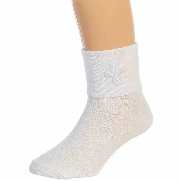 Christening Dedication Keepsake Gift Poetry Baby Boy Socks with Embroidered Cross Design (Size: Age 1-2)