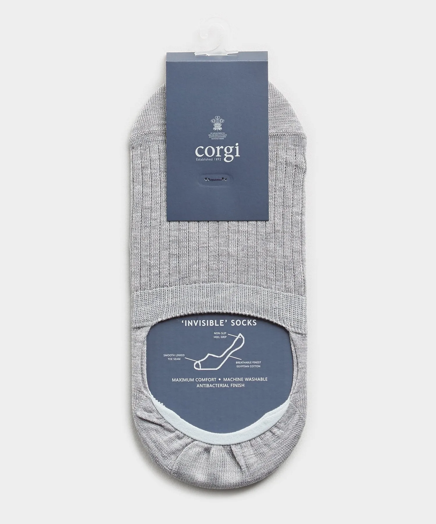 Corgi No Show Plain Rib Sock in Grey