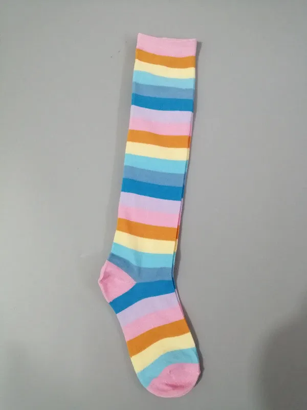 Cotton Colorful Tube Socks Knee Length Rainbow