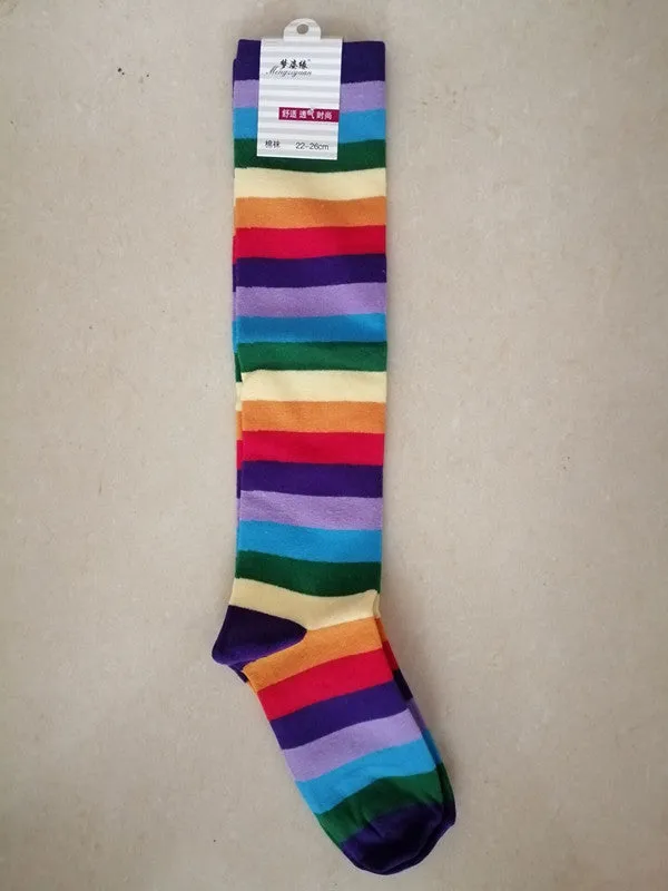 Cotton Colorful Tube Socks Knee Length Rainbow