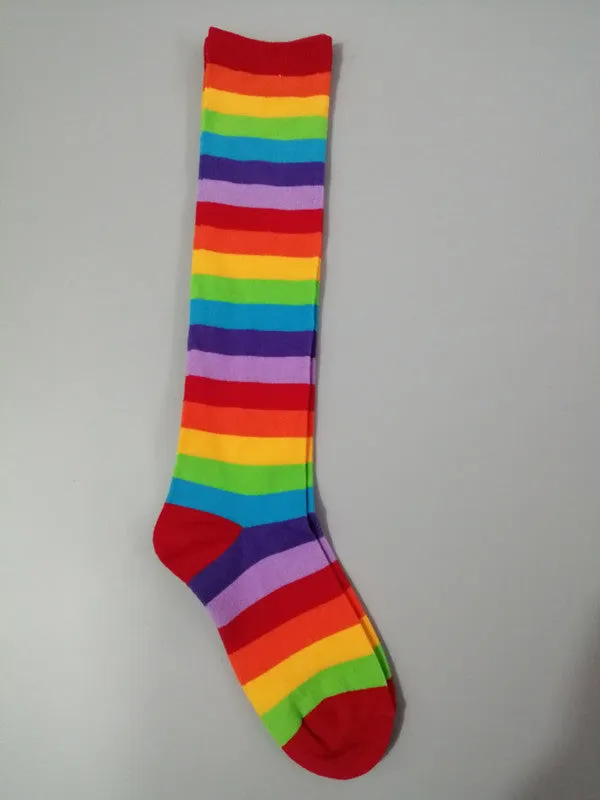 Cotton Colorful Tube Socks Knee Length Rainbow