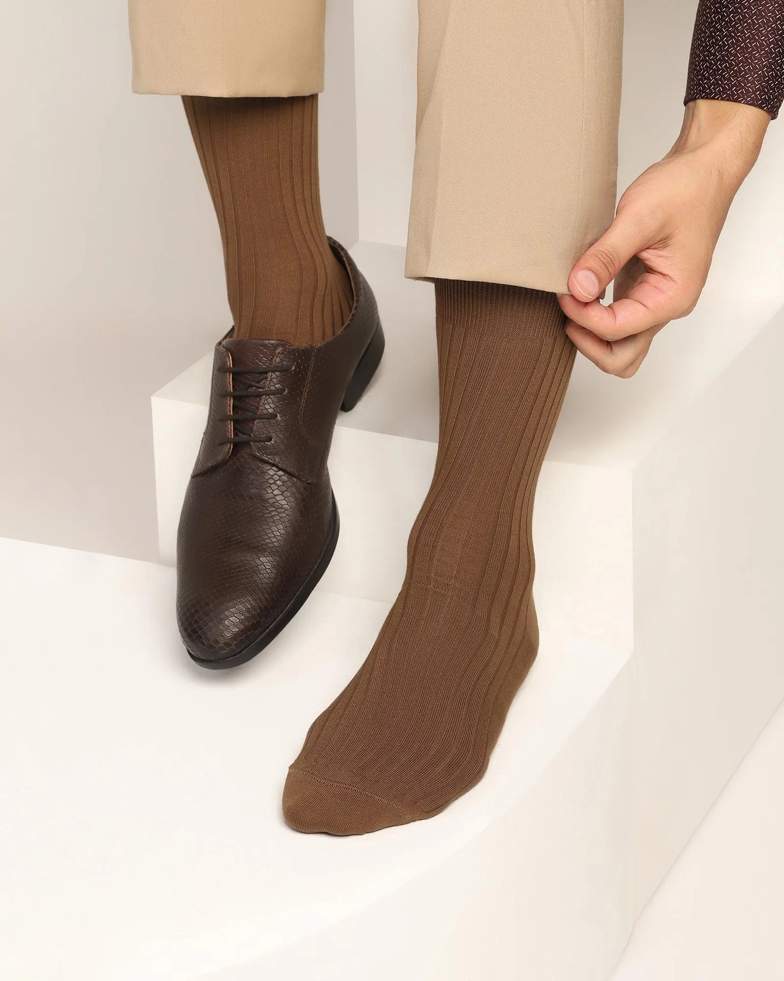 Cotton Tobacco Brown Printed Socks - Thai