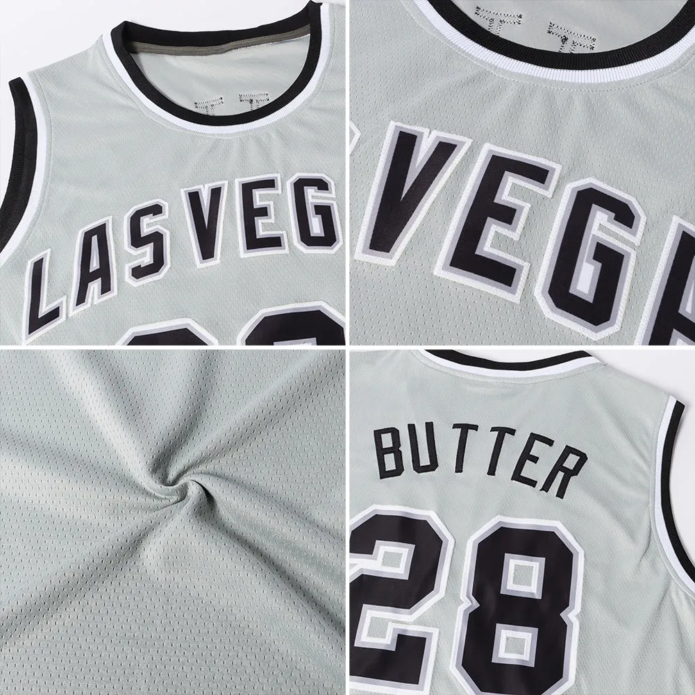 Custom Gray Steel Gray-Black Authentic Throwback Basketball Jersey