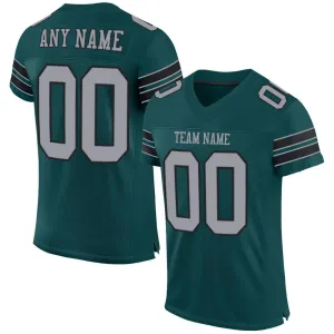 Custom Midnight Green Light Gray-Black Mesh Authentic Football Jersey