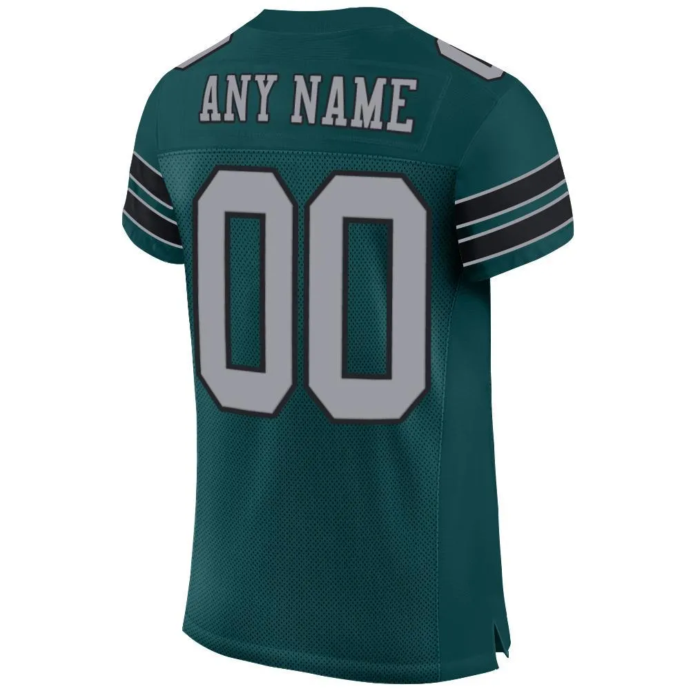 Custom Midnight Green Light Gray-Black Mesh Authentic Football Jersey