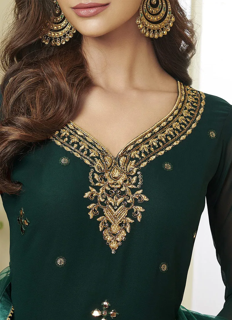 Dark Green Embroidered Designer Sharara Suit