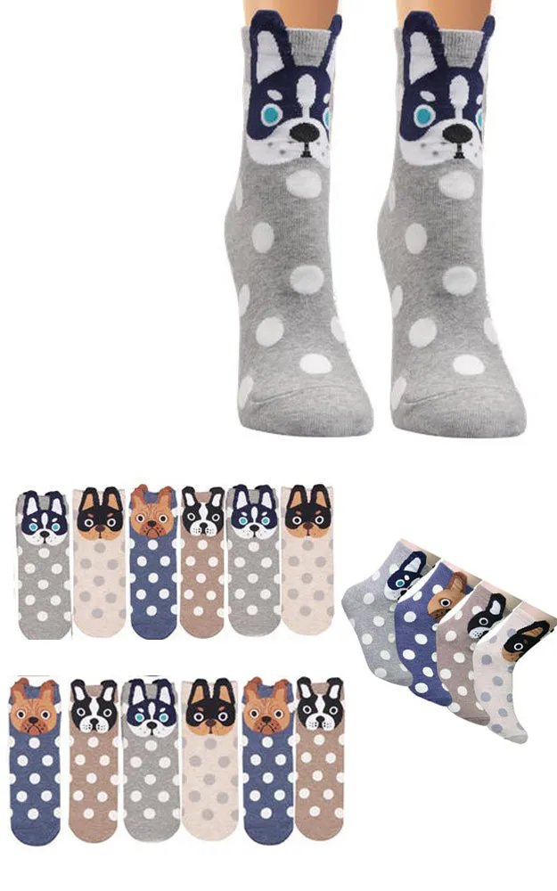 DB76143 Cute Dog Cartoon Cotton Casual Socks  (12prs Pack)