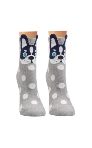 DB76143 Cute Dog Cartoon Cotton Casual Socks  (12prs Pack)