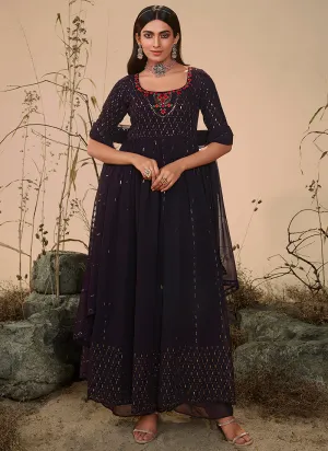 Deep Wine Sequence Embroidered Festive Palazzo Suit